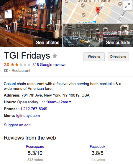 Google Local Search - TGI Friday's
